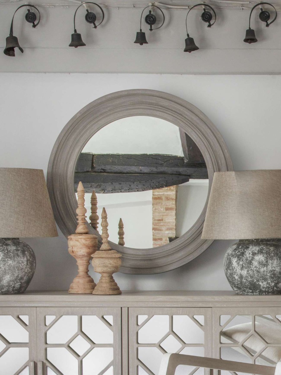 Barnabus Round Mirror Grey 90cm by Libra Designs | Style Our Home
