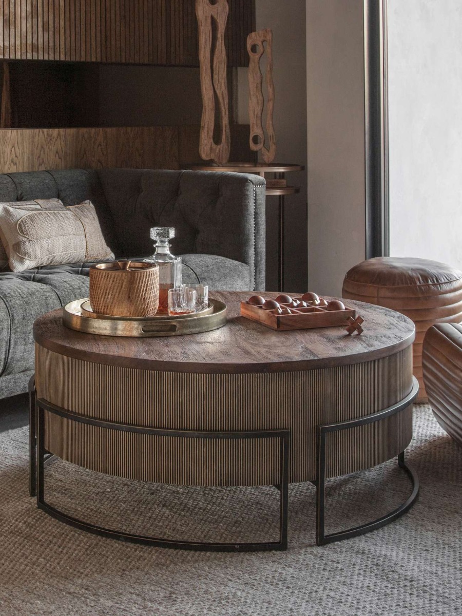Hunter Corrugated Antique Gold Accent Table by Libra Designs | Style Our Home
