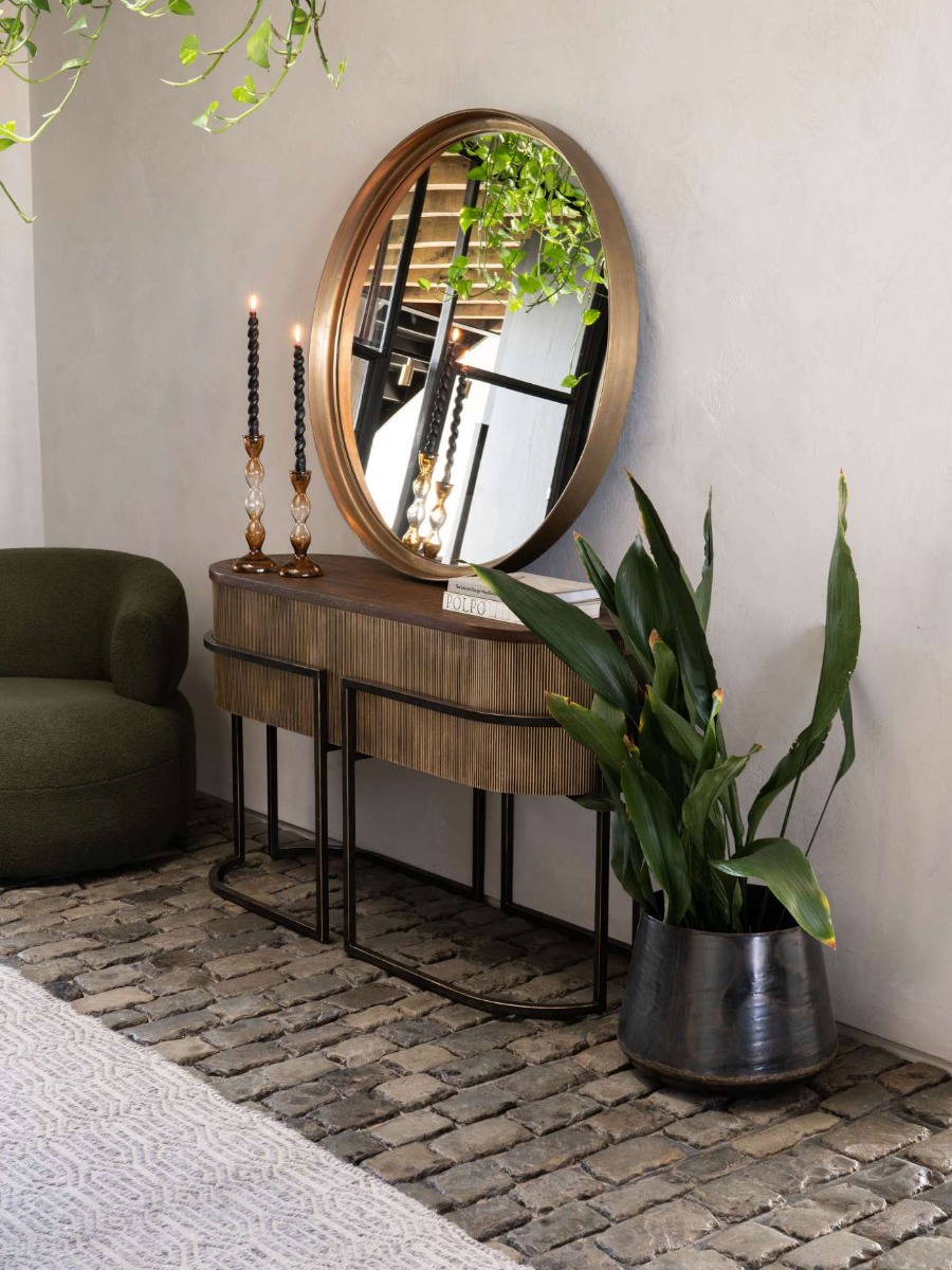 Hunter Corrugated Antique Gold Console Table by Libra Designs | Style Our Home
