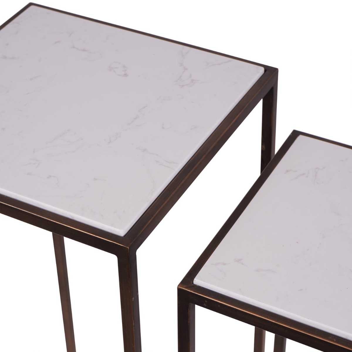 Hylas Antique Copper Frame Ceramic Set of Two Side Tables by Libra Designs | Style Our Home
