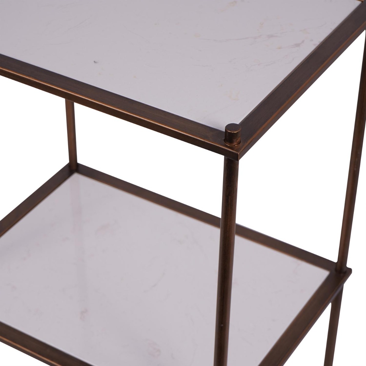Hylas Antique Copper Frame Ceramic Three Tier Shelving Unit by Libra Designs | Style Our Home
