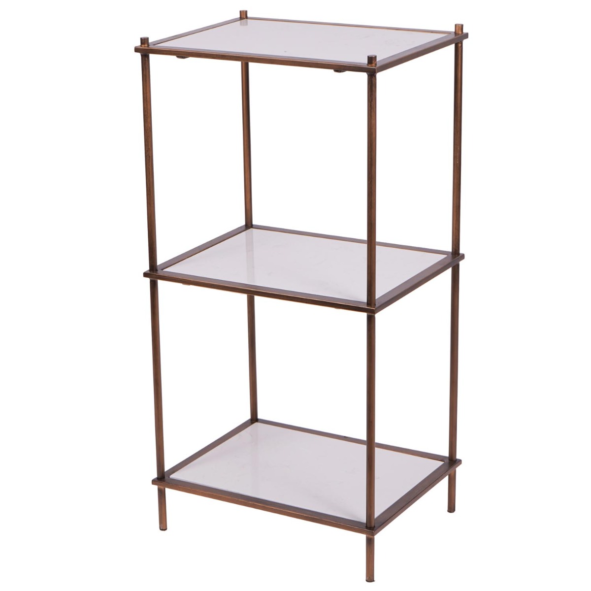 Hylas Antique Copper Frame Ceramic Three Tier Shelving Unit by Libra Designs | Style Our Home

