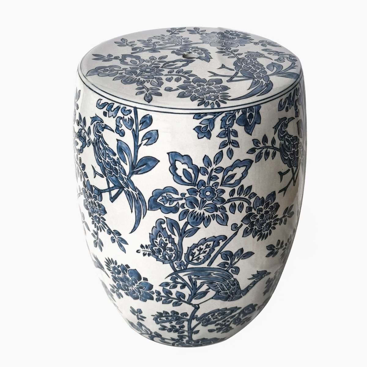 Laura Ashley Blue and White Adain Palace Drum Stool by Ora Designs | Style Our Home