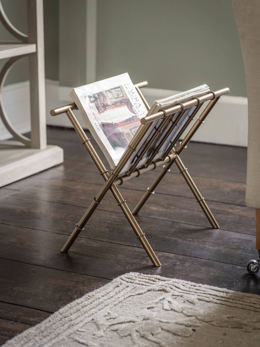 Laura Ashley Antique Brass Bamboo Finish Magazine Rack
