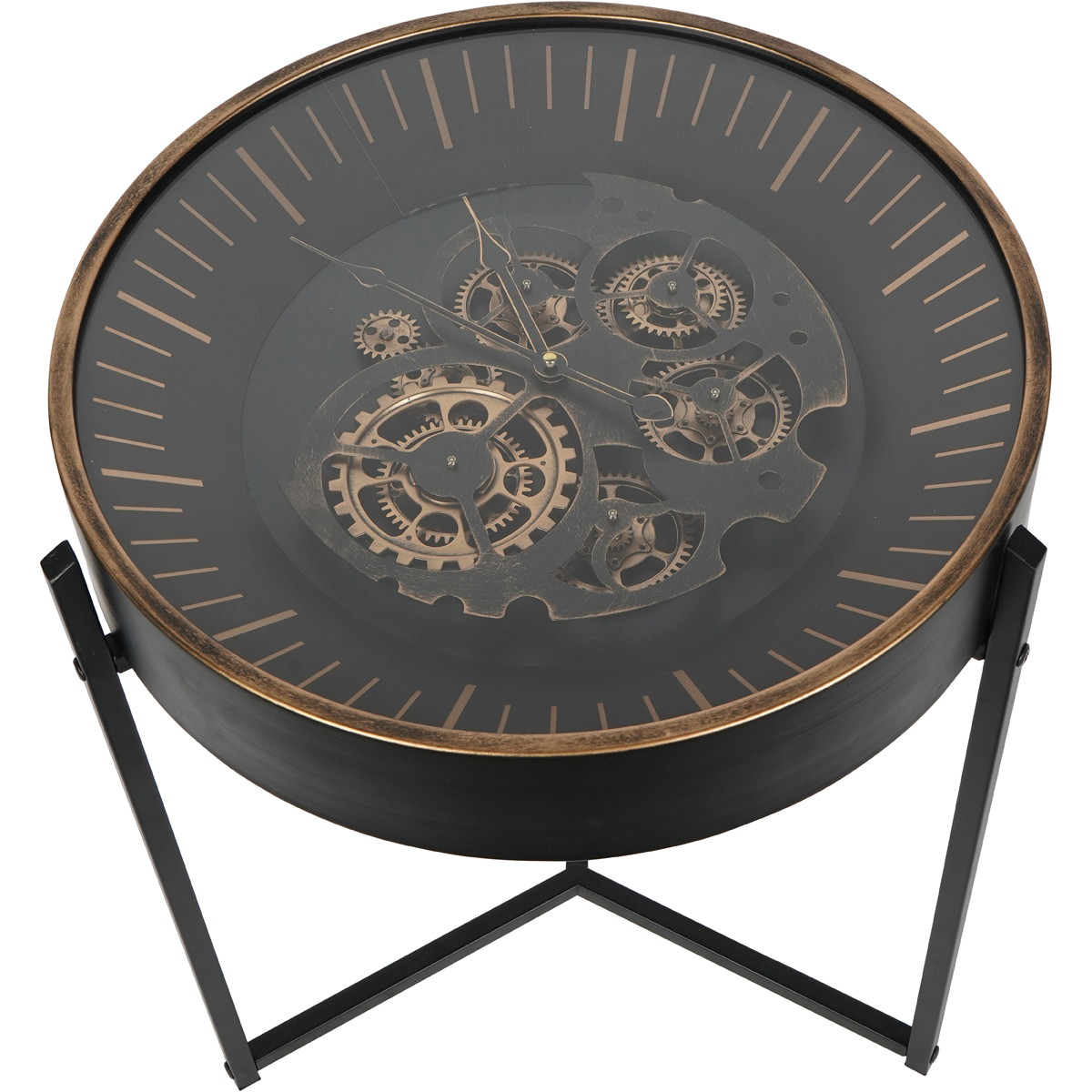 Palladium Side Table Clock with Moving Dials Black Gold by Libra Designs | Style Our Home