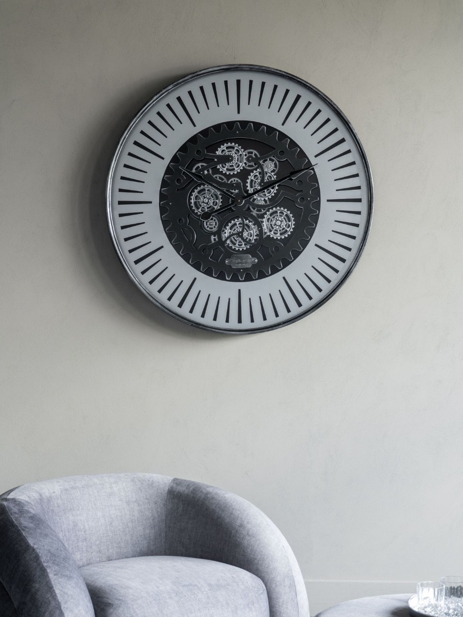 Palladium Wall Clock with moving Dials Black Nickel 100cm by Libra Designs | Style Our Home