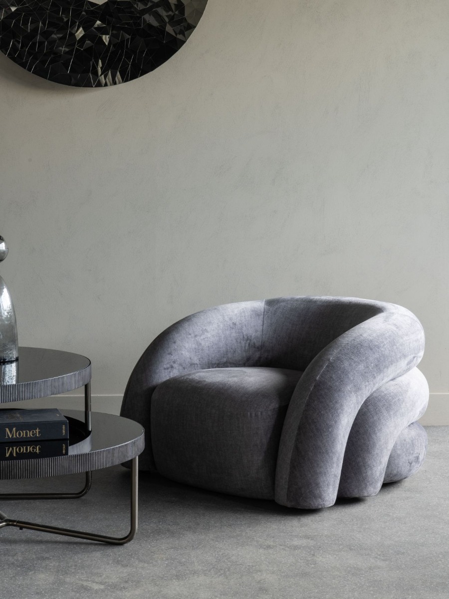 Casa Upholstered Curved Snug Chair Grey by Libra Designs | Style Our Home