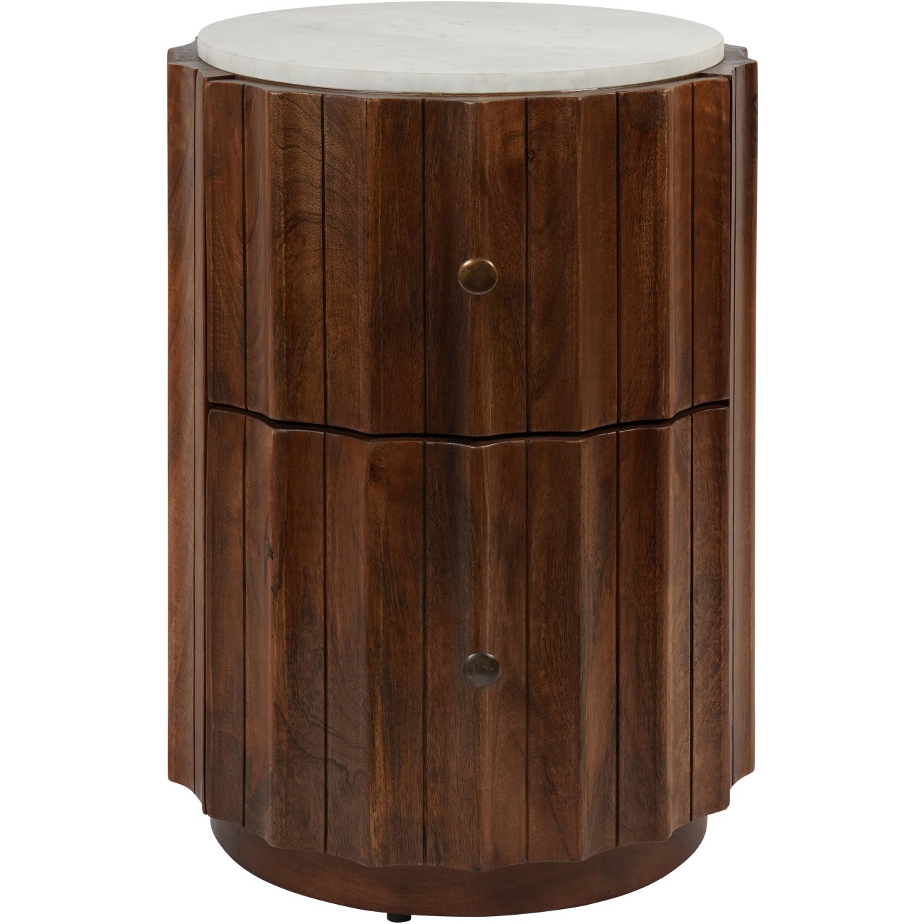 Cami Curved Wooden Two Drawer Bedside with Marble Top by Ora Designs | Style Our Home
