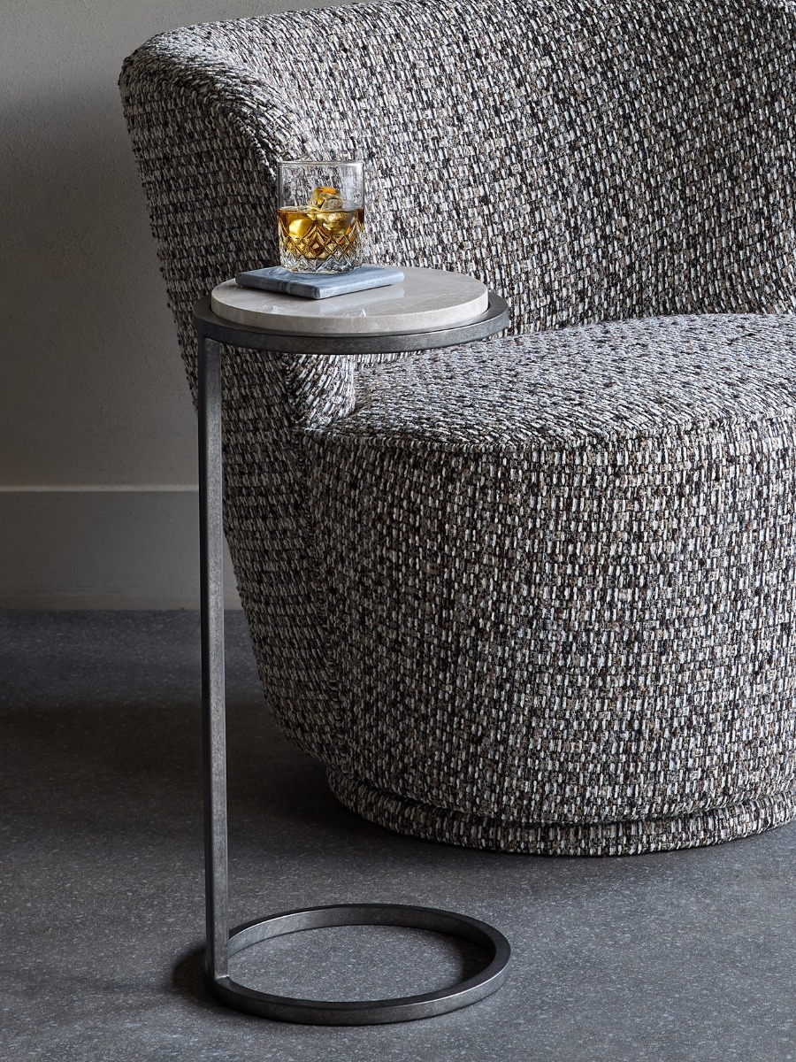 Iota Accent Table Grey Emperador Marble Aged Silver Frame by Ora Designs | Style Our Home