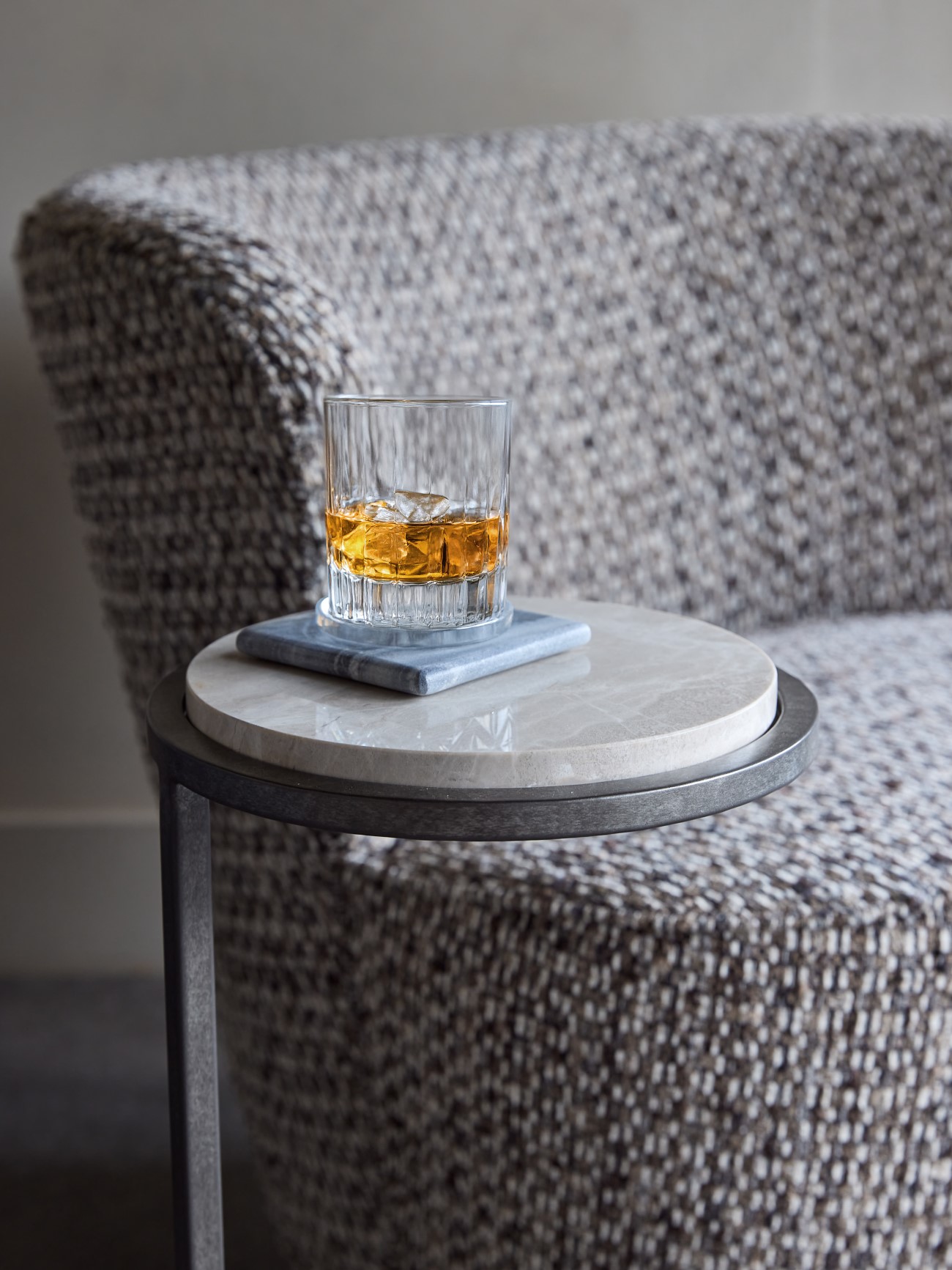 Iota Accent Table Grey Emperador Marble Aged Silver Frame by Ora Designs | Style Our Home