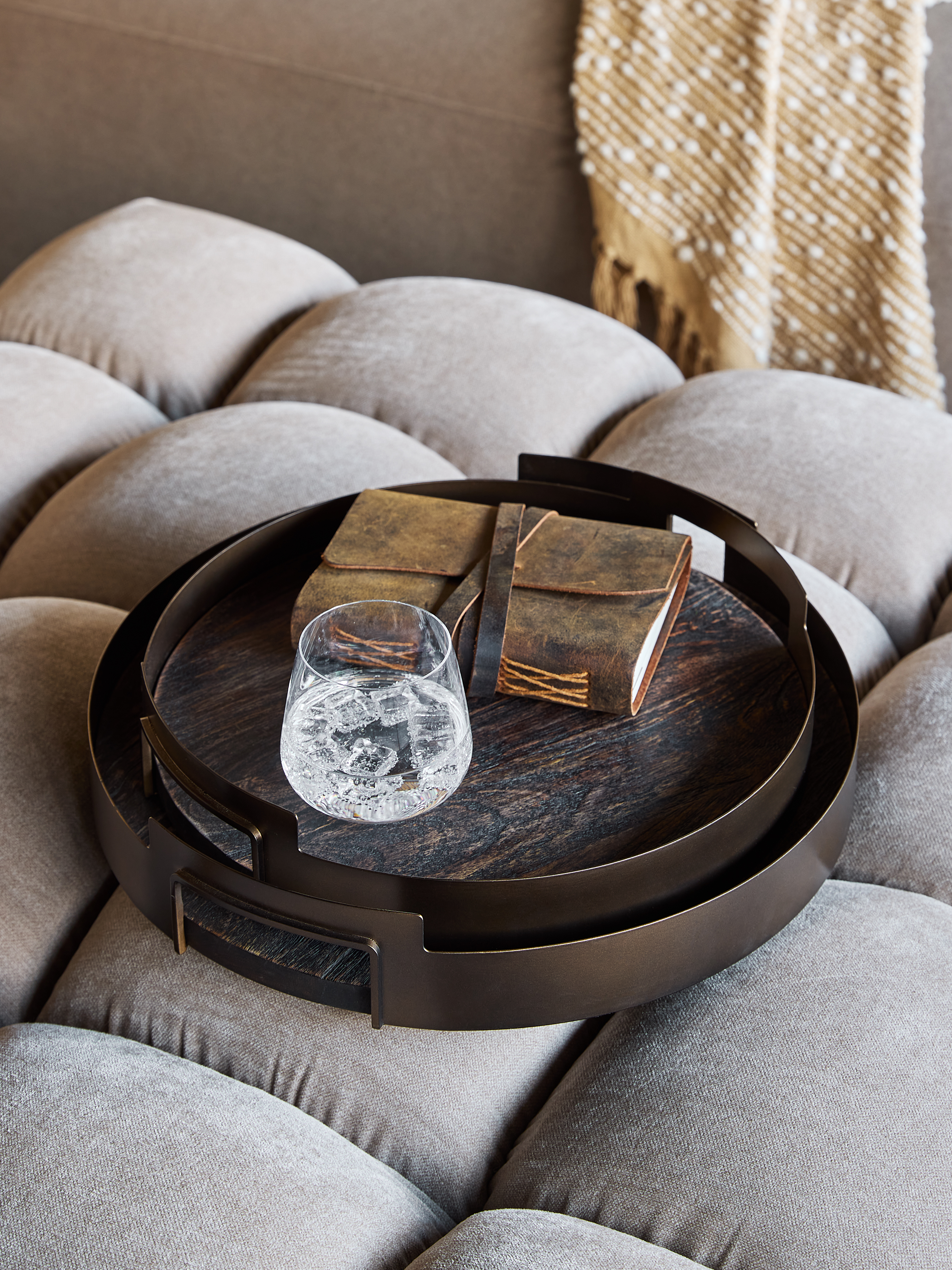 Shibui Mango Wood & Smoked Gold Trays Set of 2