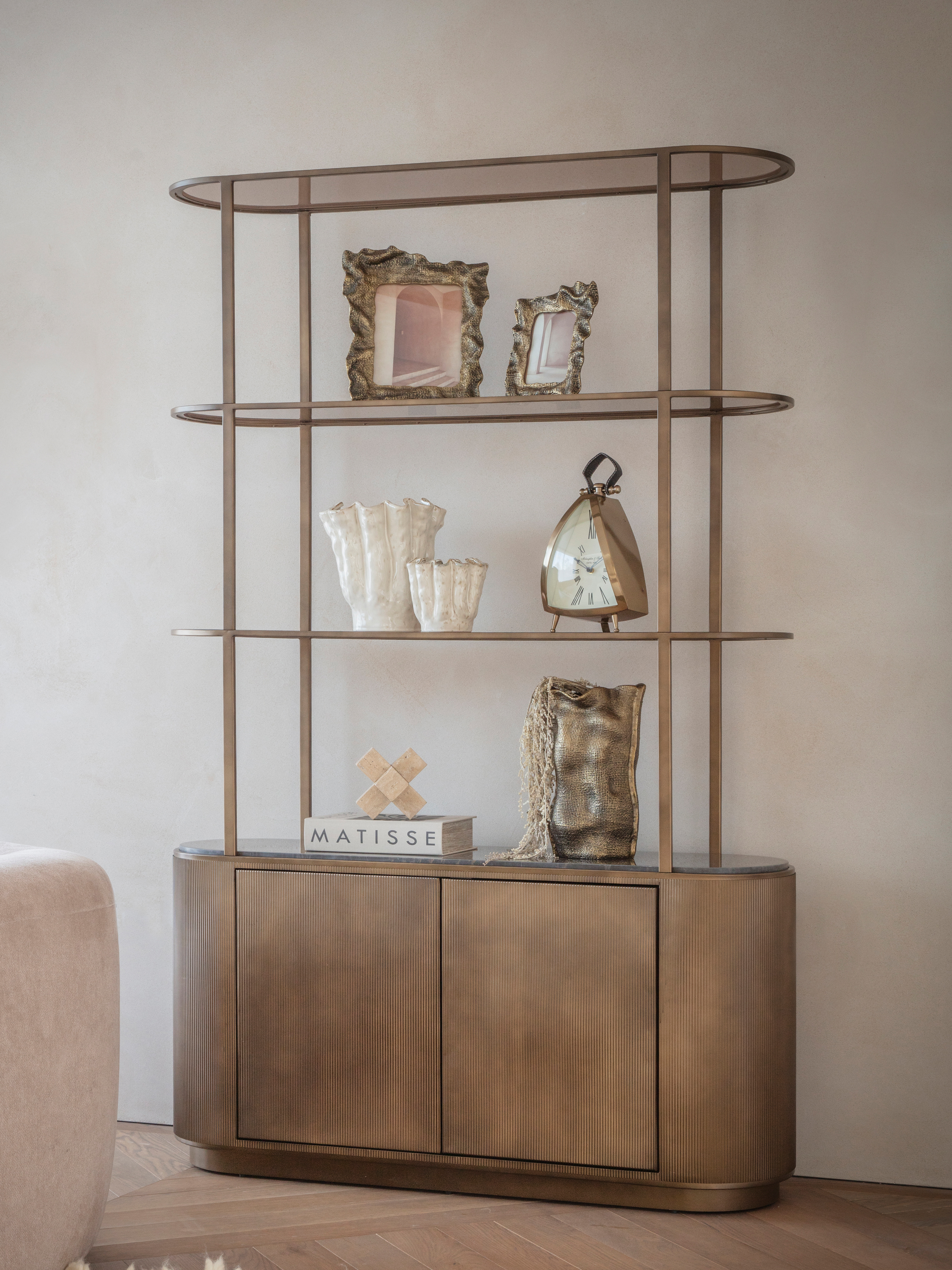 Belvedere Royal Gold Shelving Unit With Storage