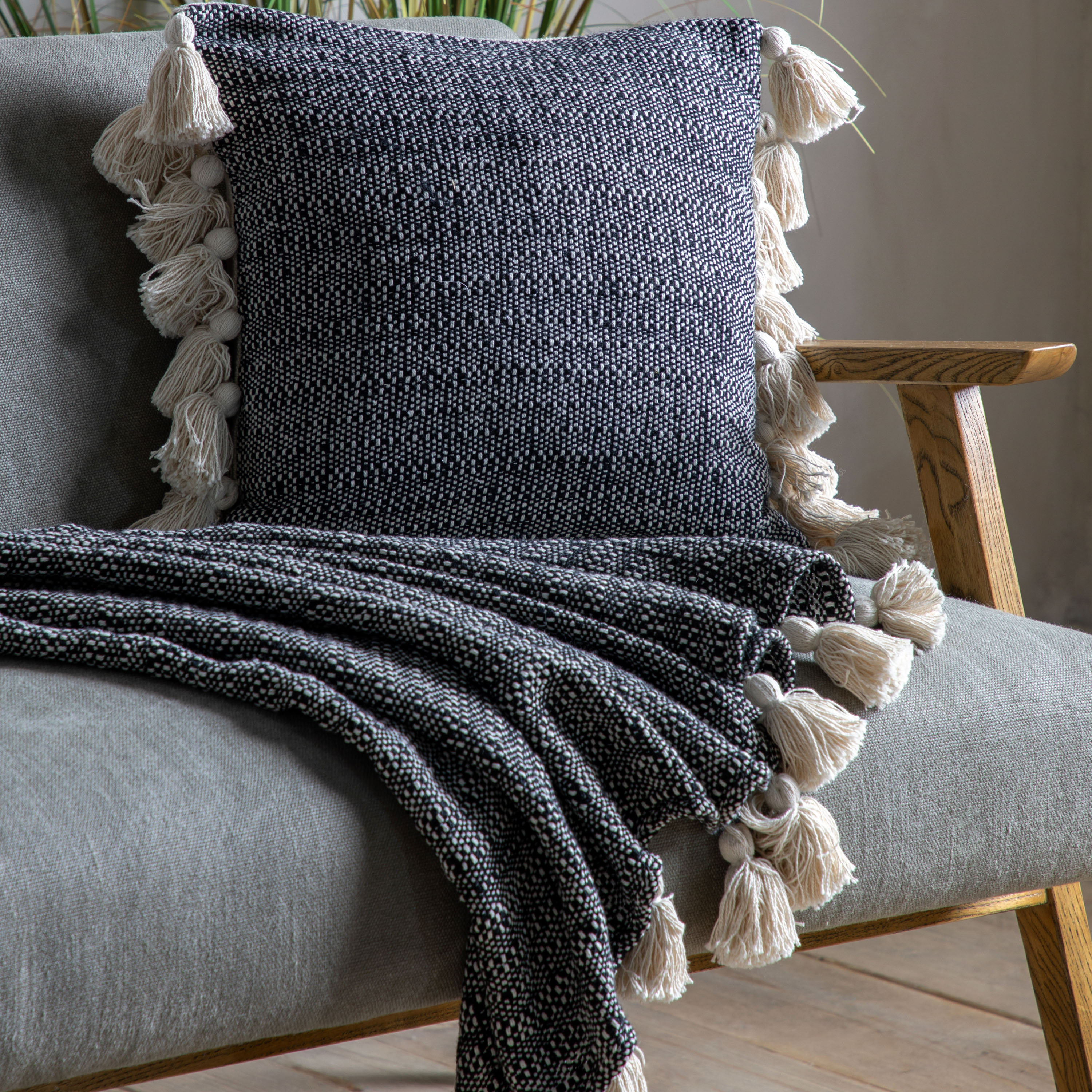 Wovenano Throw with Tassels Black by Gallary Living | Style Our Home