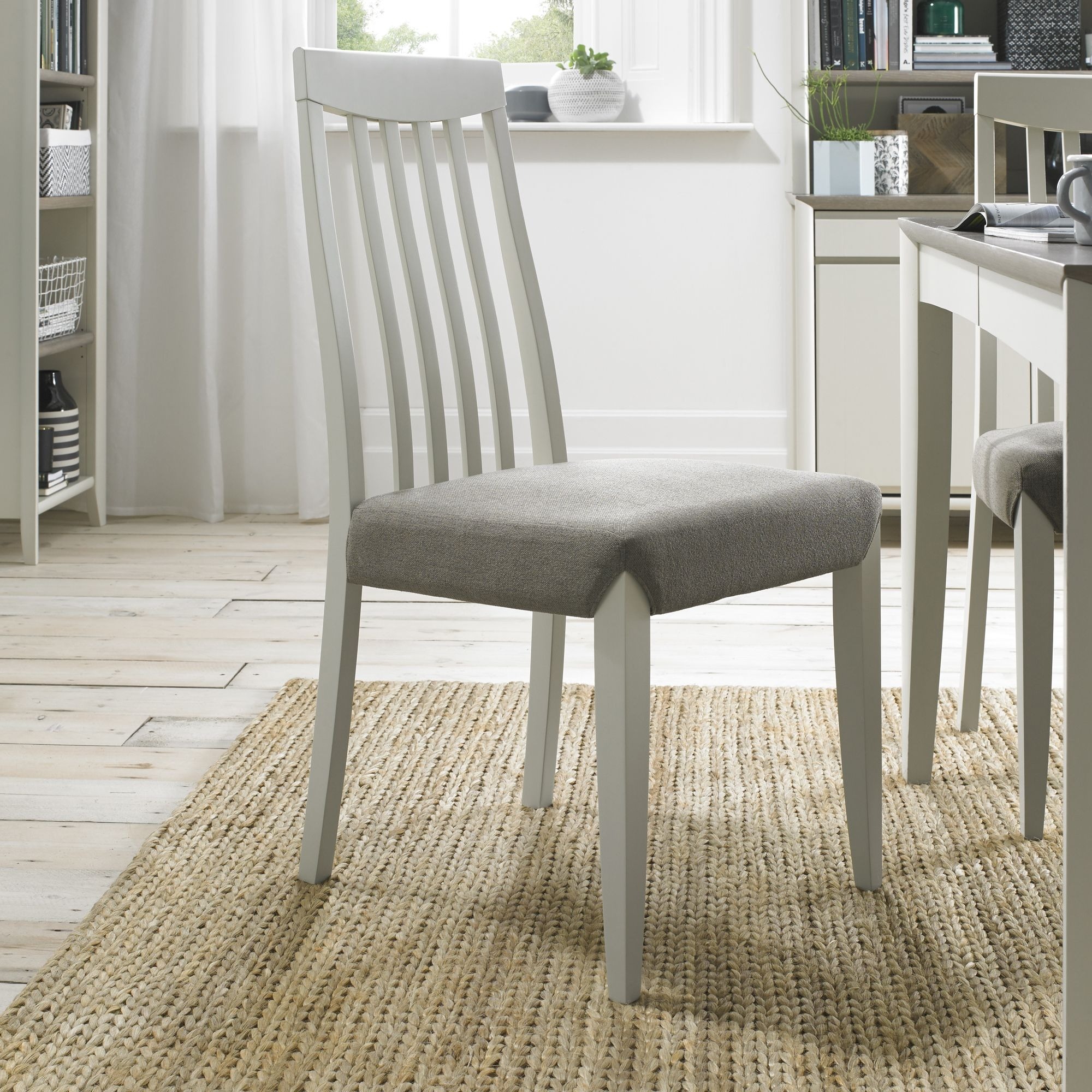 Bergen Grey Washed Oak & Soft Grey High Slatted Titanium Dining Chair (a pair) - Style Our Home