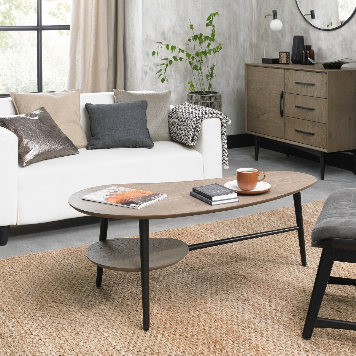 Vintage Weathered Oak Shaped Coffee Table - Style Our Home
