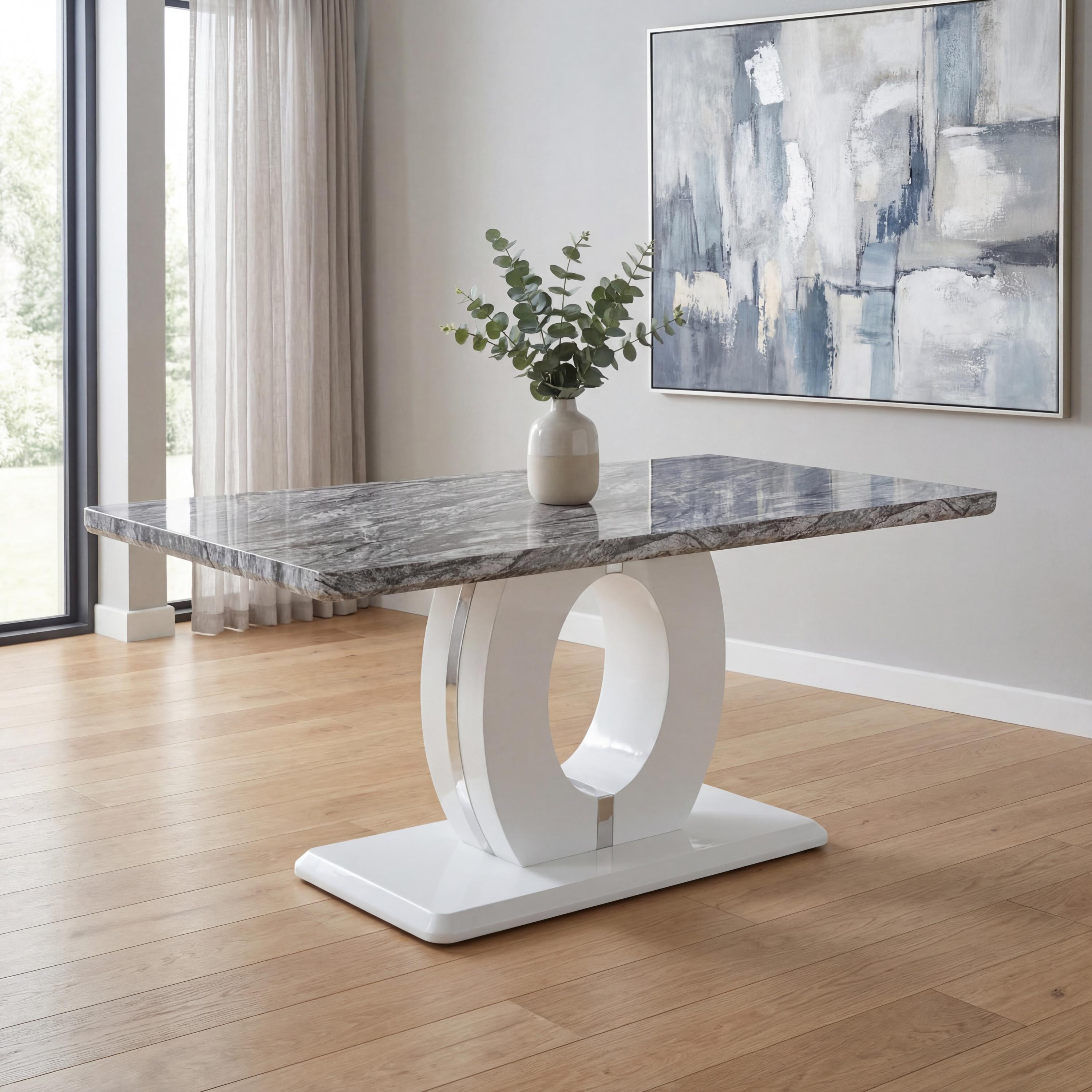 Loxlmere 1.5m Marble Effect Dining Table with High Gloss Base by Shankar | Style Our Home