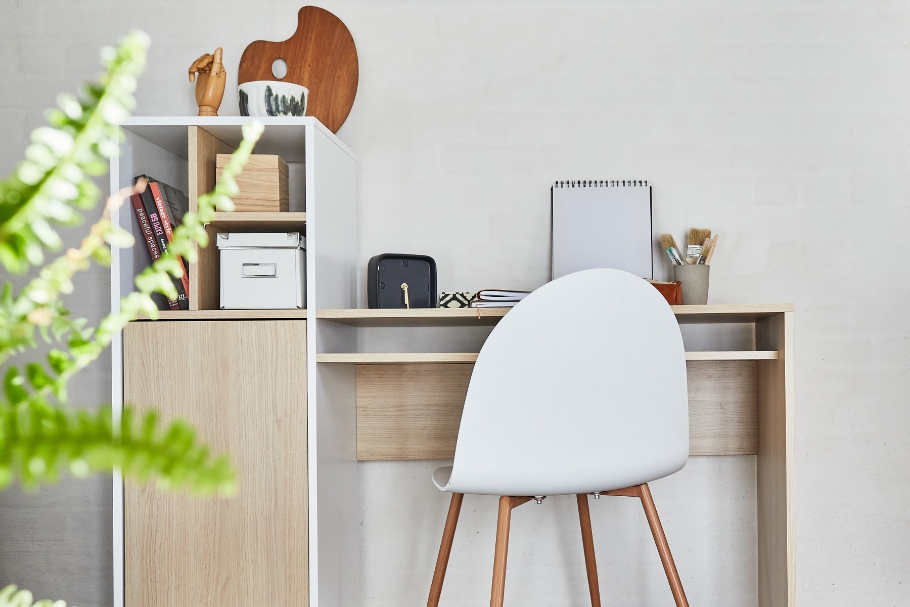 Mitch Light Oak (Melamine) / Pure White Desk | Style Our Home
