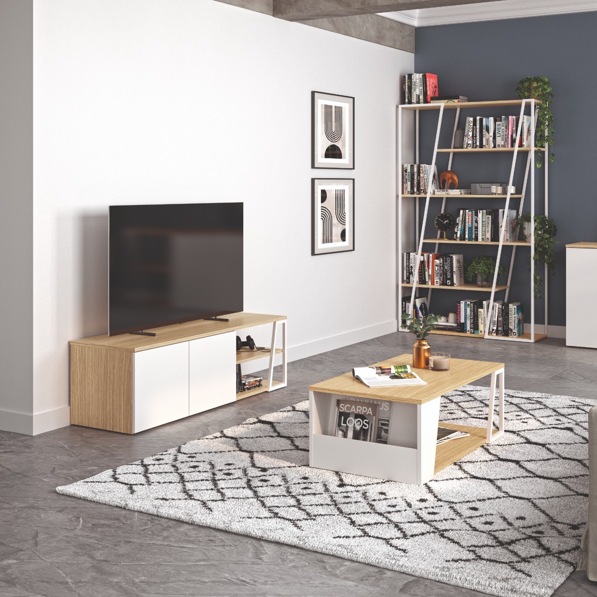 Albi Light Oak / White Metal Tv Stand 145 | Style Our Home
