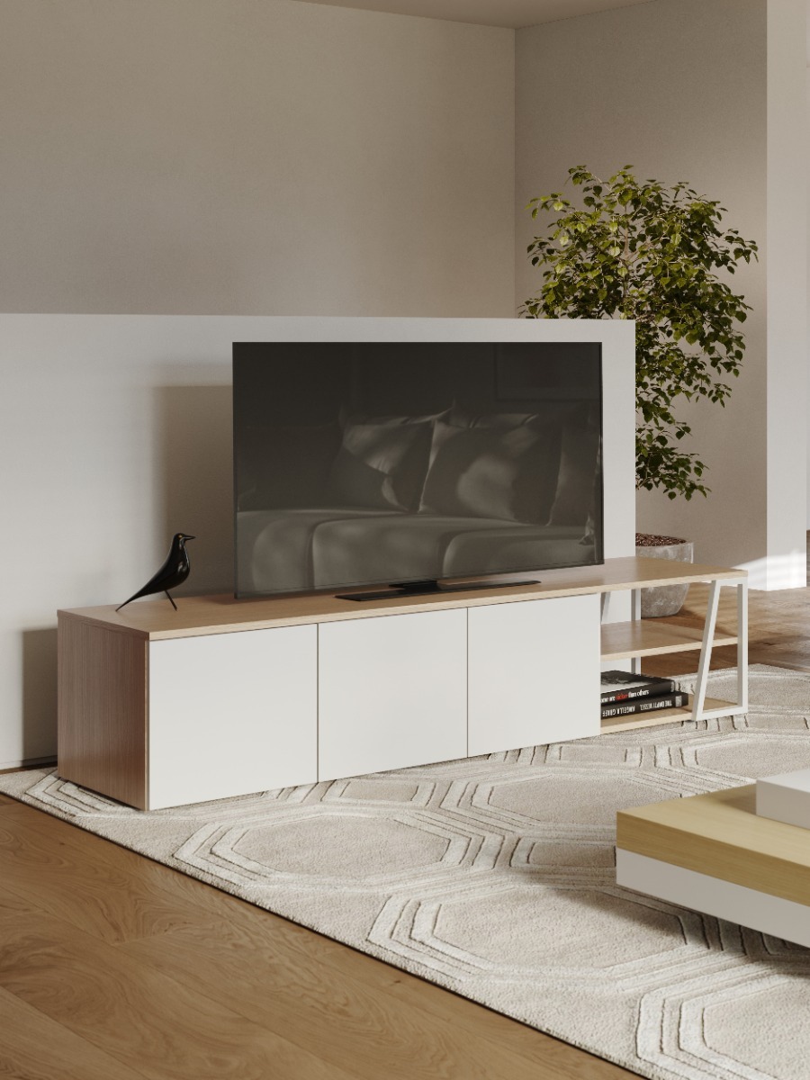 Albi Light Oak / White Metal Tv Stand 190 | Style Our Home
