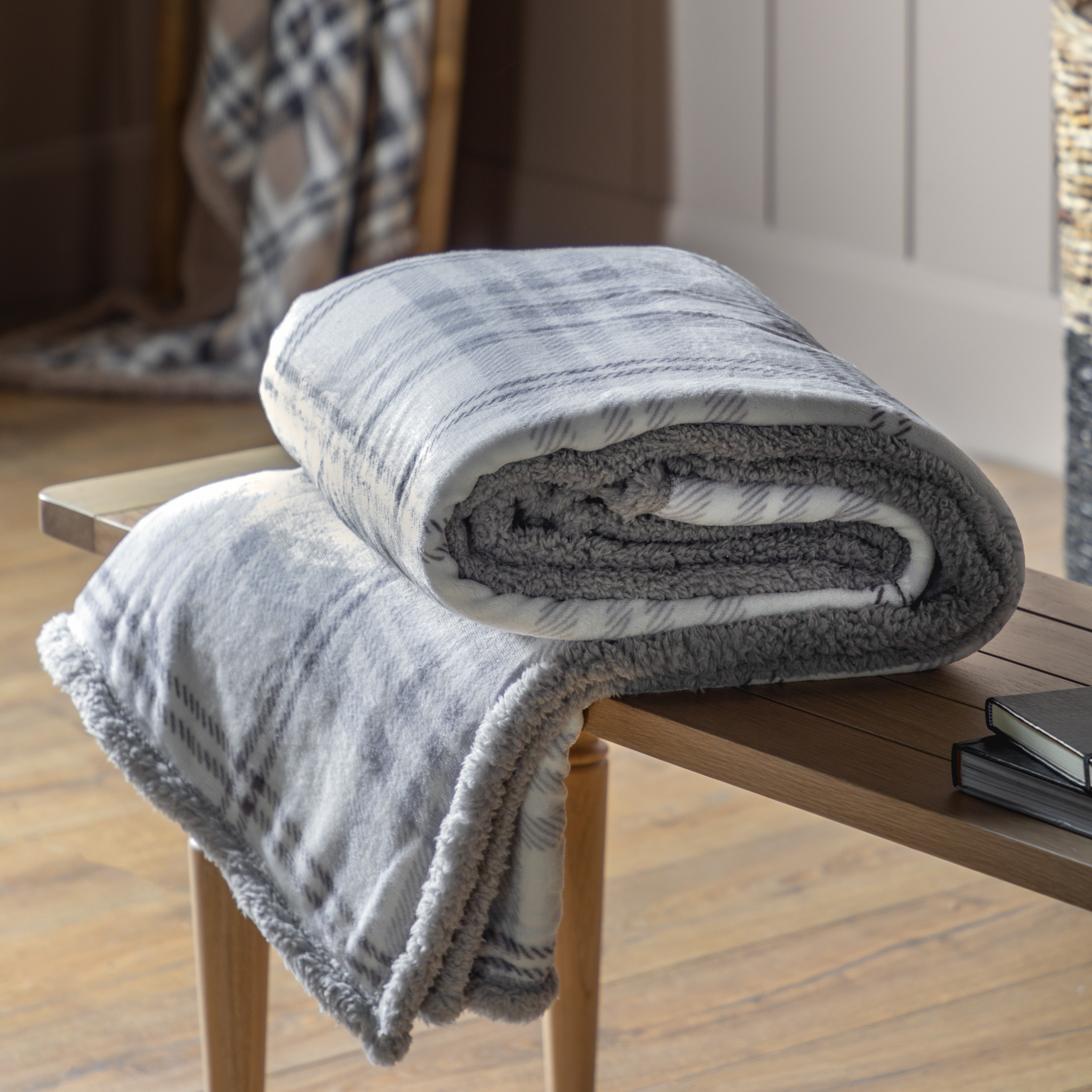 Tartano Sherpa Throw Grey by Gallary Living | Style Our Home