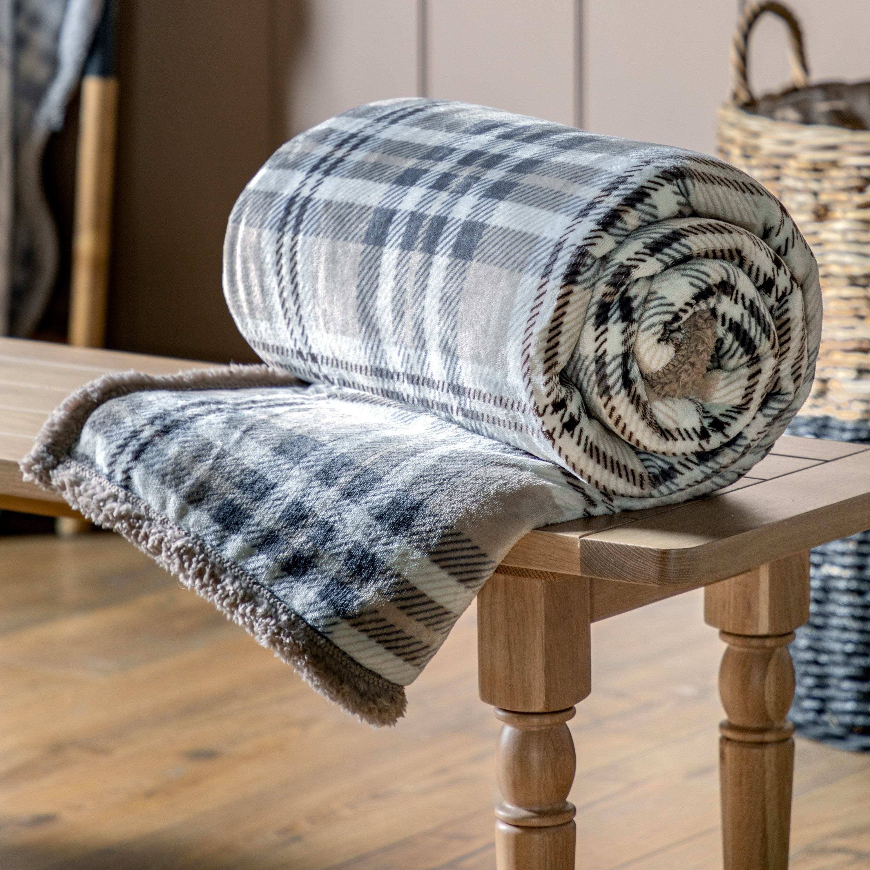 Tartano Sherpa Throw Natural by Gallary Living | Style Our Home