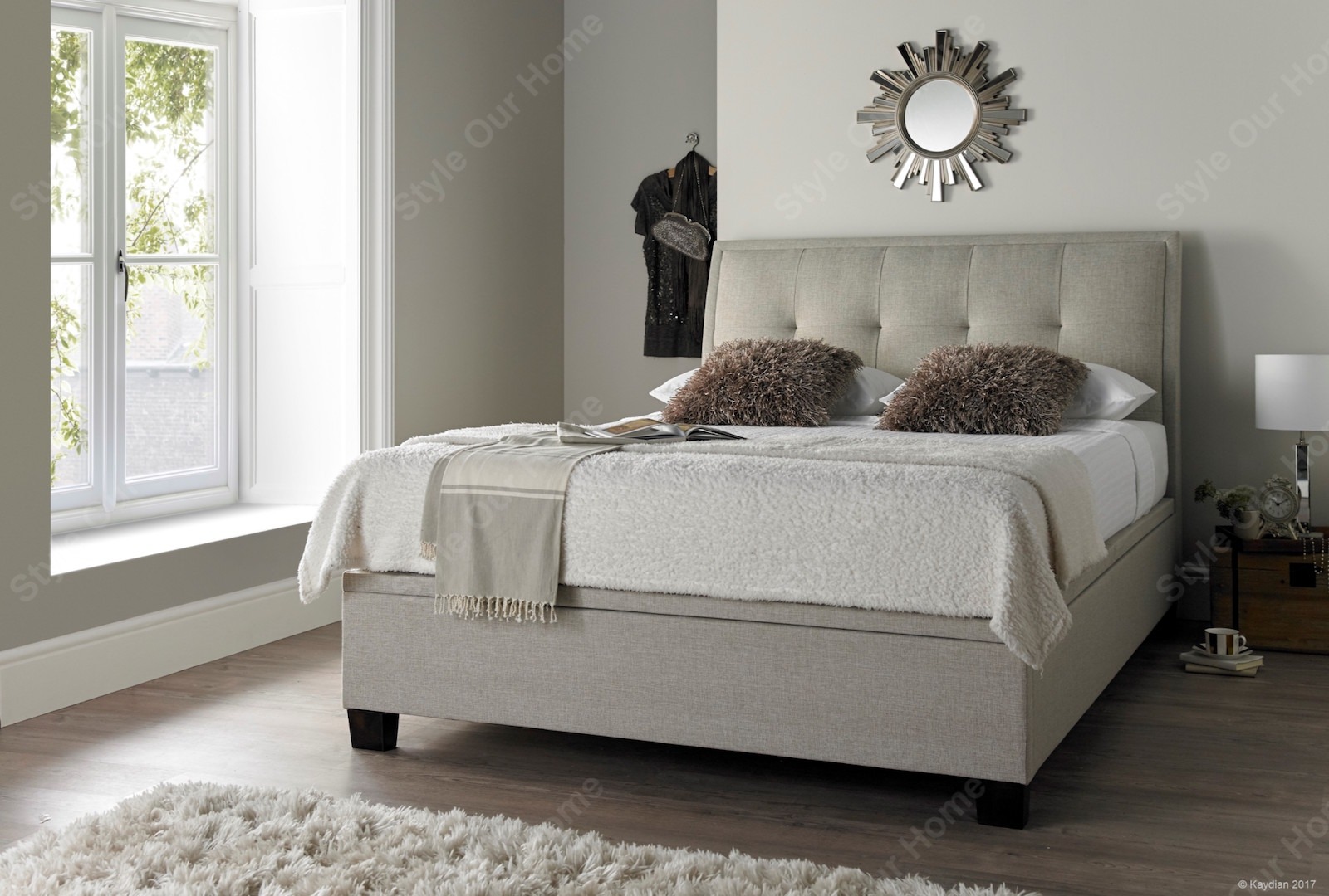 Accent Upholstered Ottoman Storage Superking Bed - Oatmeal