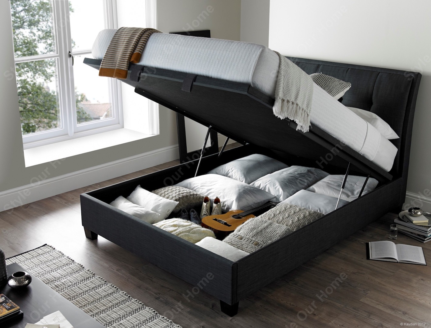 Accent Upholstered Ottoman Storage Superking Bed - Slate