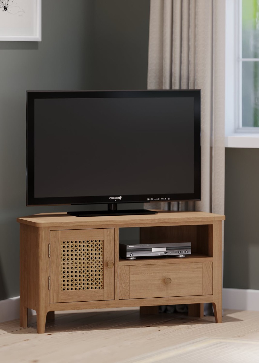 Halmstad Natural Oak Corner TV Unit by Hertiance Furniture | Style Our Home