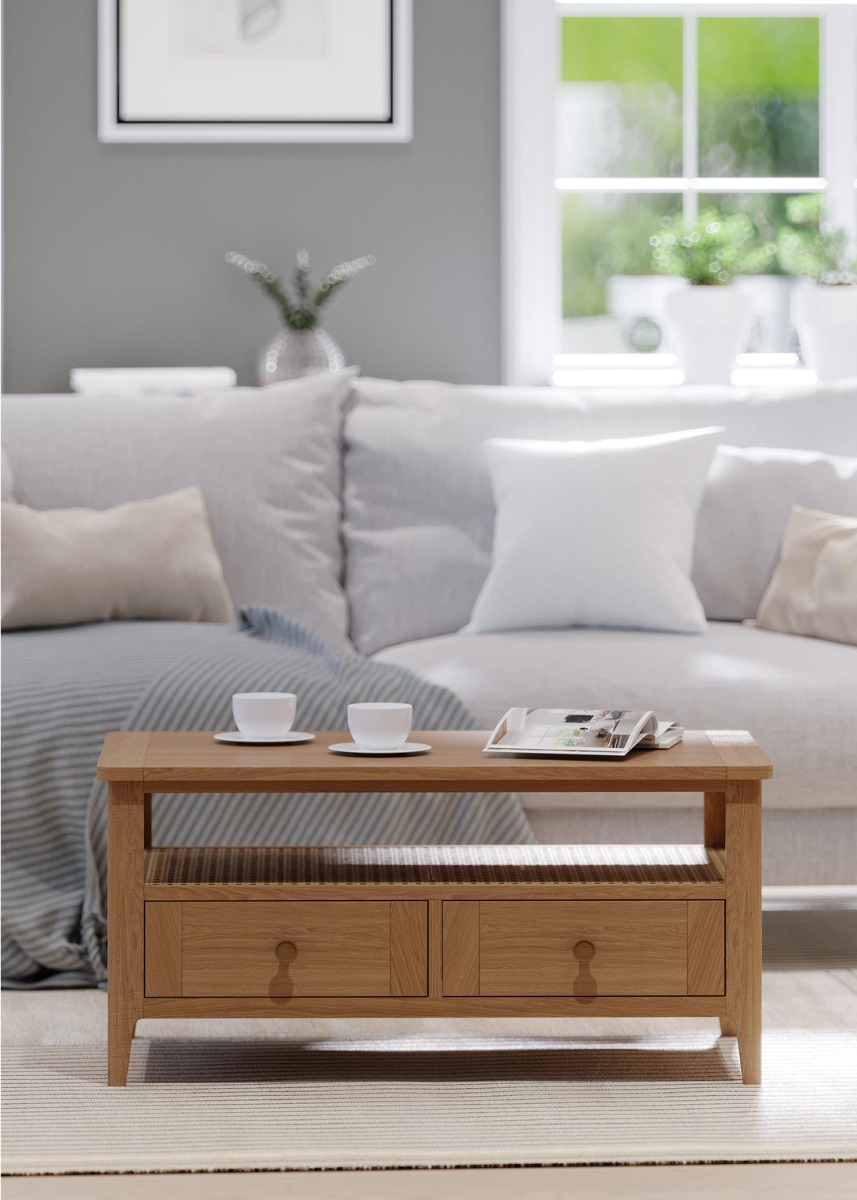 Halmstad Natural Oak 2 drawer Coffee Table by Hertiance Furniture | Style Our Home