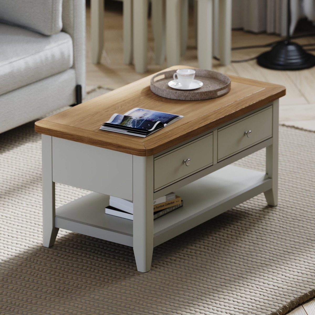 Arlyn Painted Coffee Table 2 Drawers by Hertiance Furniture | Style Our Home