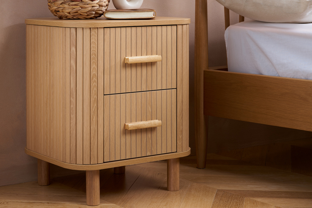 Axel 2 Drawer Fluted Bedside Oak by Birlea | Style Our Home