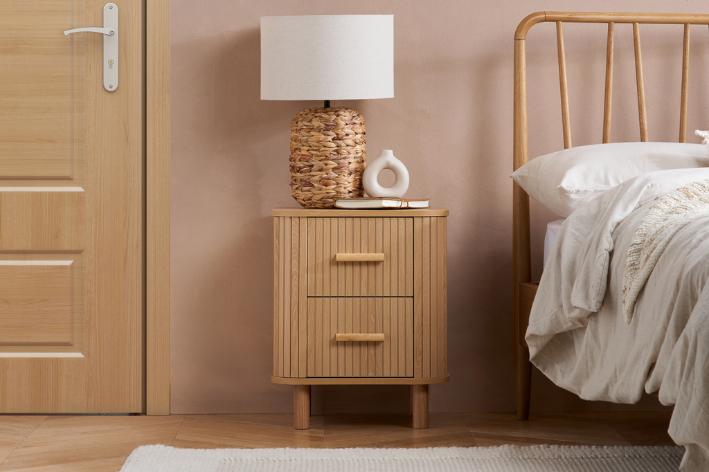 Axel 2 Drawer Fluted Bedside Oak by Birlea | Style Our Home