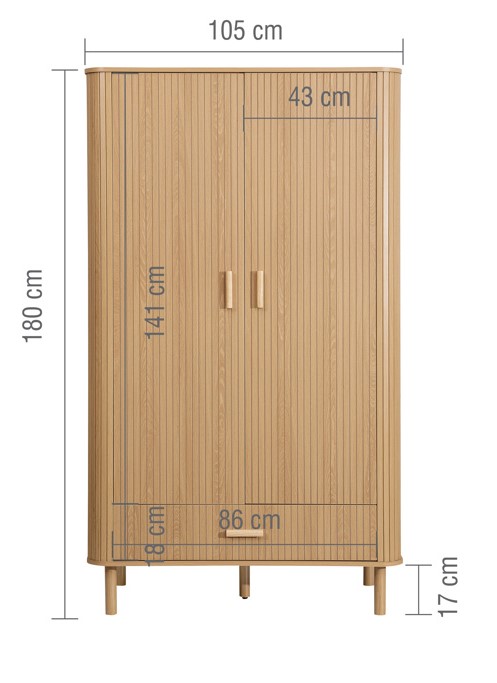 Axel 2 Door 1 Drawer Fluted Wardrobe Oak by Birlea | Style Our Home