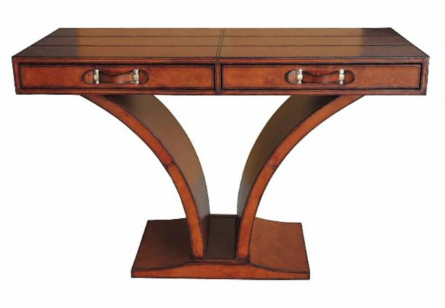 Campaign Leather Collection Brass Console Table - Cognac | Style Our Home