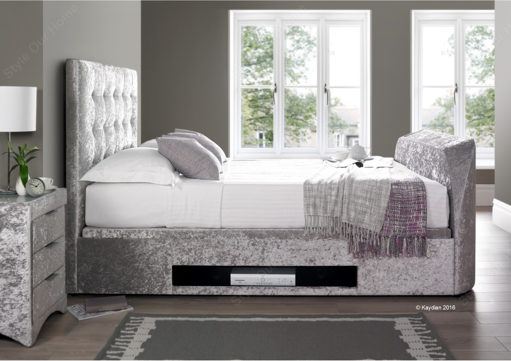  Barnard Fabric TV Bed and Ottoman 5' Kingsize Bedstead - Style Our Home 