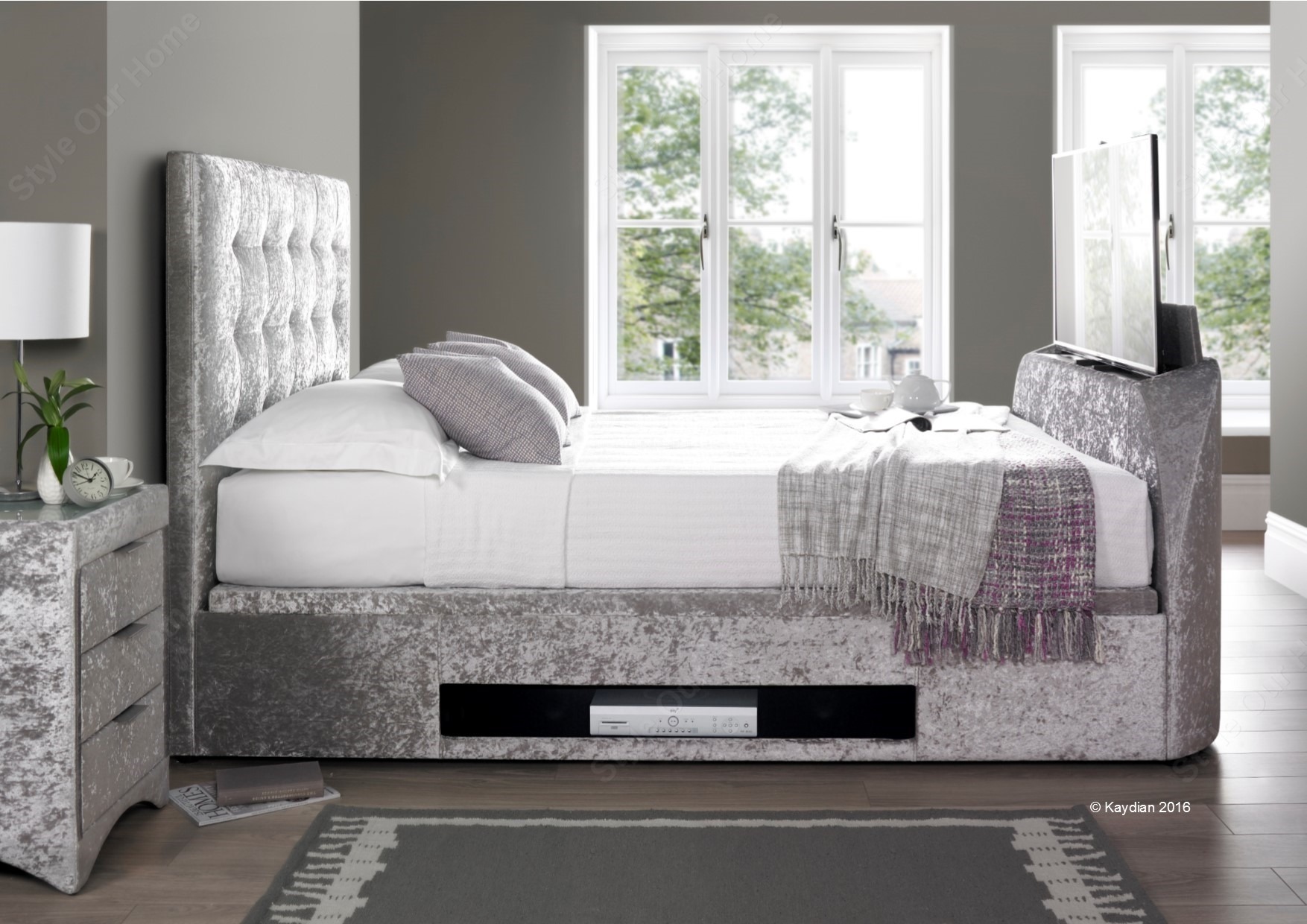  Barnard Fabric TV Bed and Ottoman 5' Kingsize Bedstead - Style Our Home 