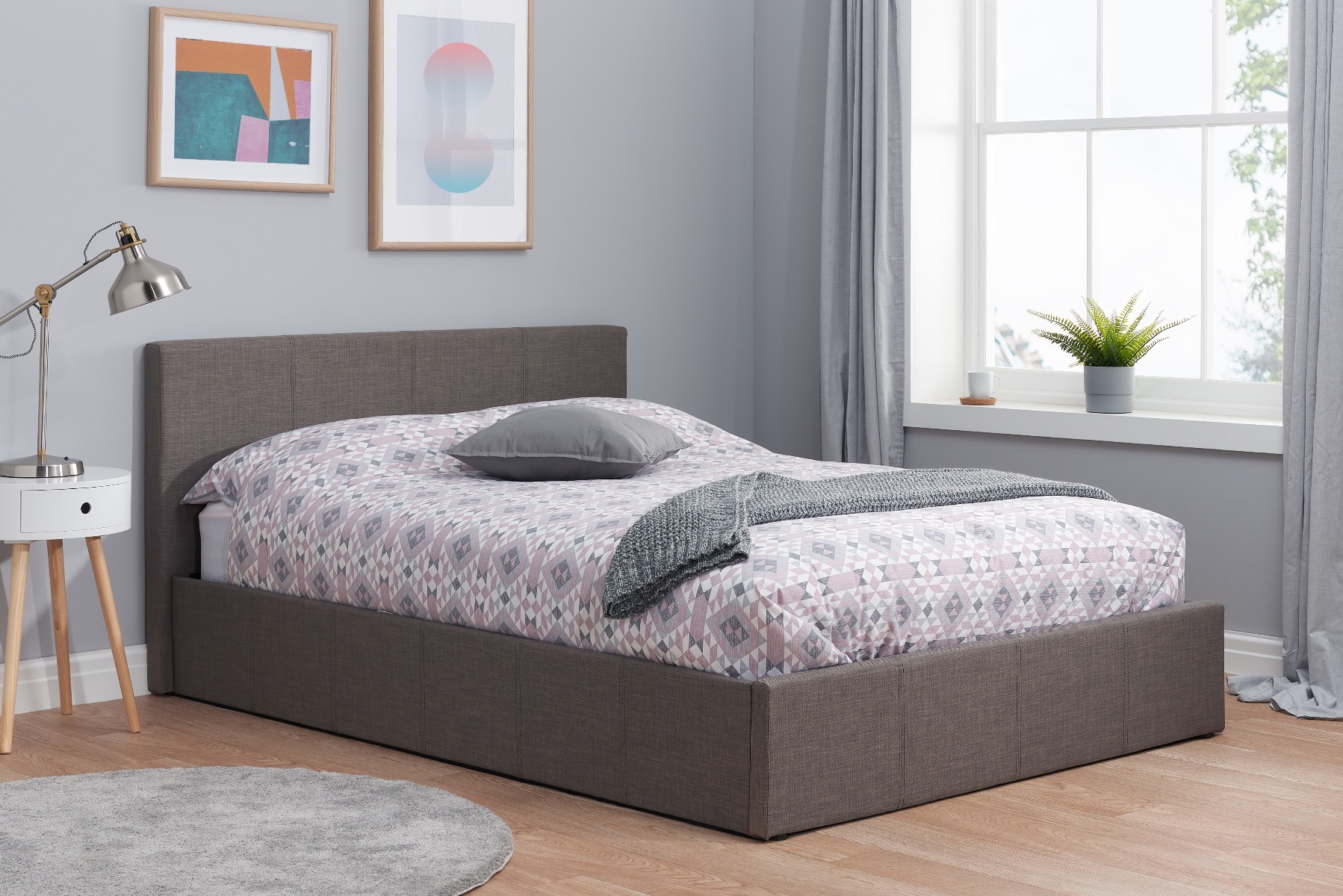 Berlin Grey Double Ottoman Bed