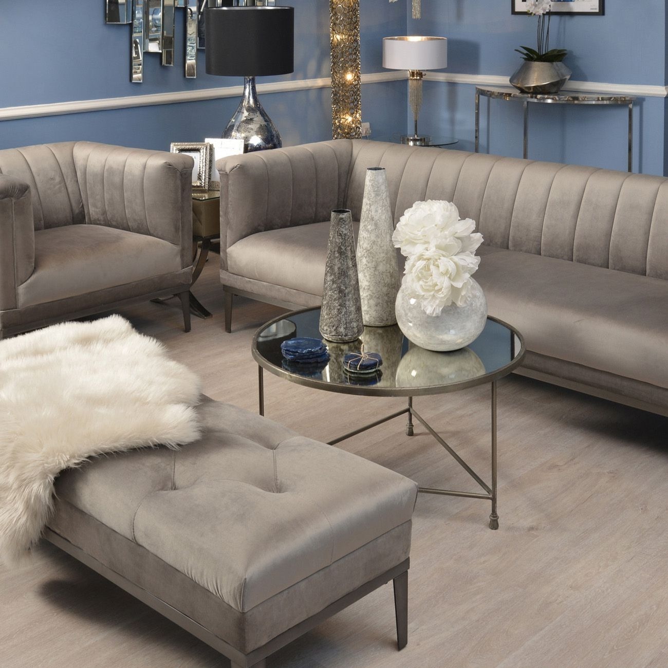 Belgravia Grey Three Seater Ribbed Sofa - Style Our Home 
