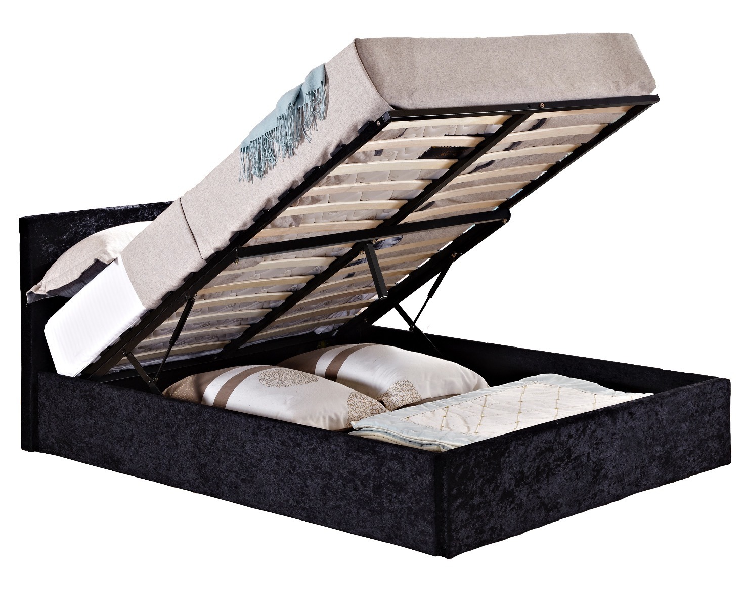 Berlin Black Crushed Velvet Single Ottoman Bed