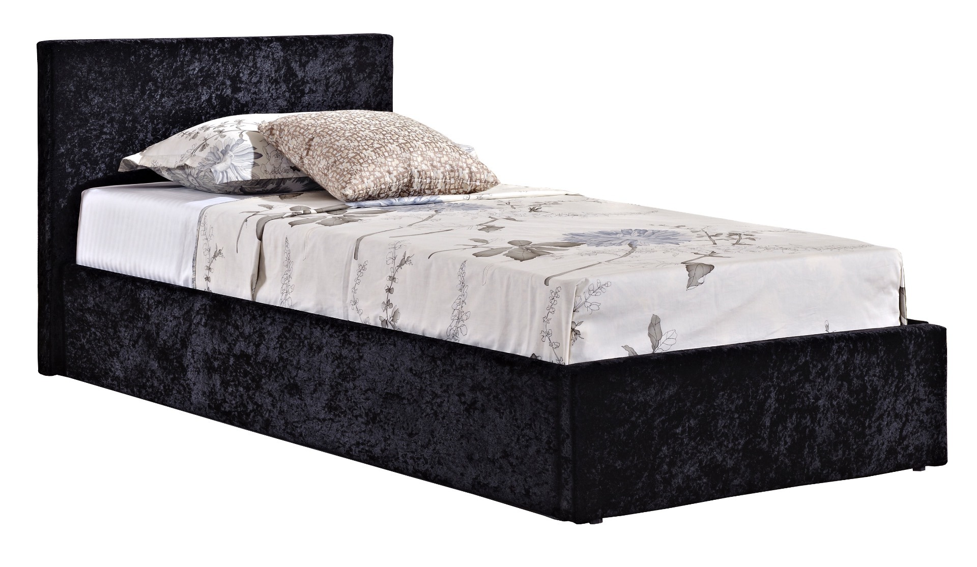 Berlin Black Crushed Velvet Single Ottoman Bed