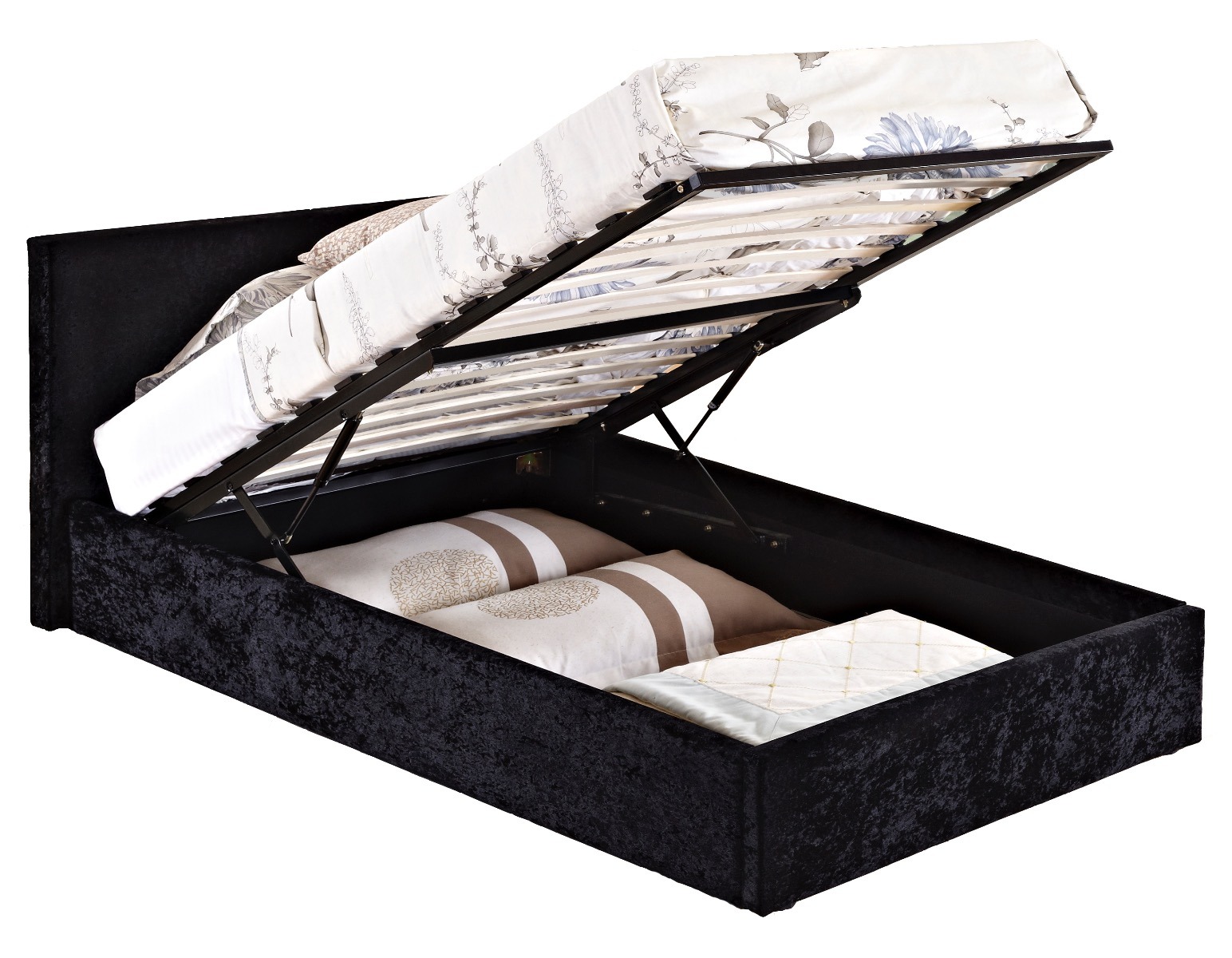 Berlin Black Crushed Velvet Double Ottoman Bed