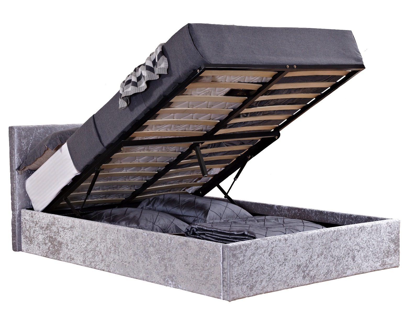 Berlin Steel Crushed Velvet King Ottoman Bed