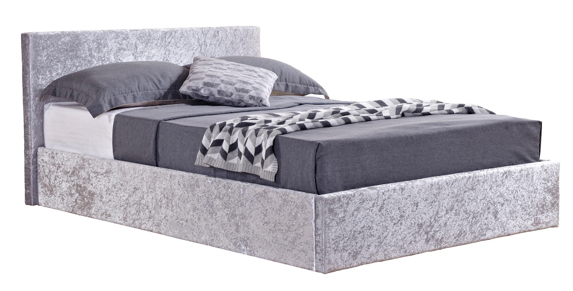 Berlin Steel Crushed Velvet King Ottoman Bed