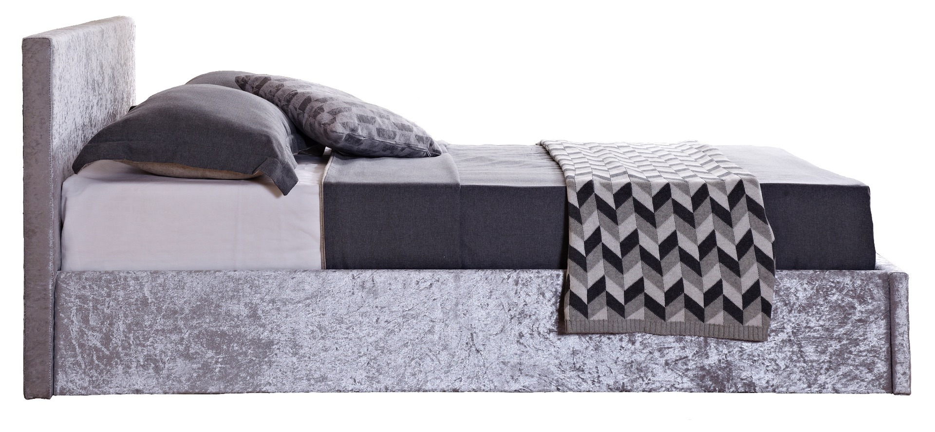 Berlin Steel Crushed Velvet King Ottoman Bed