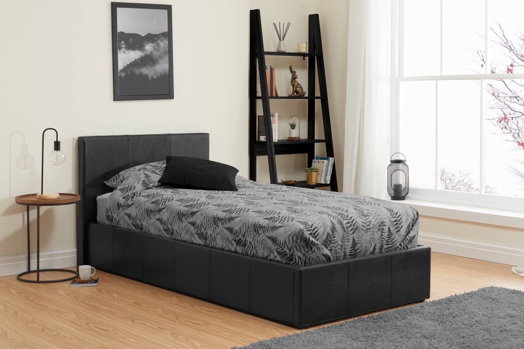 Berlin Black Single Ottoman Bed