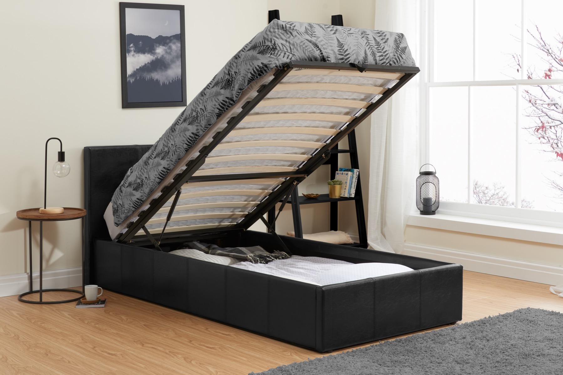 Berlin Black Single Ottoman Bed