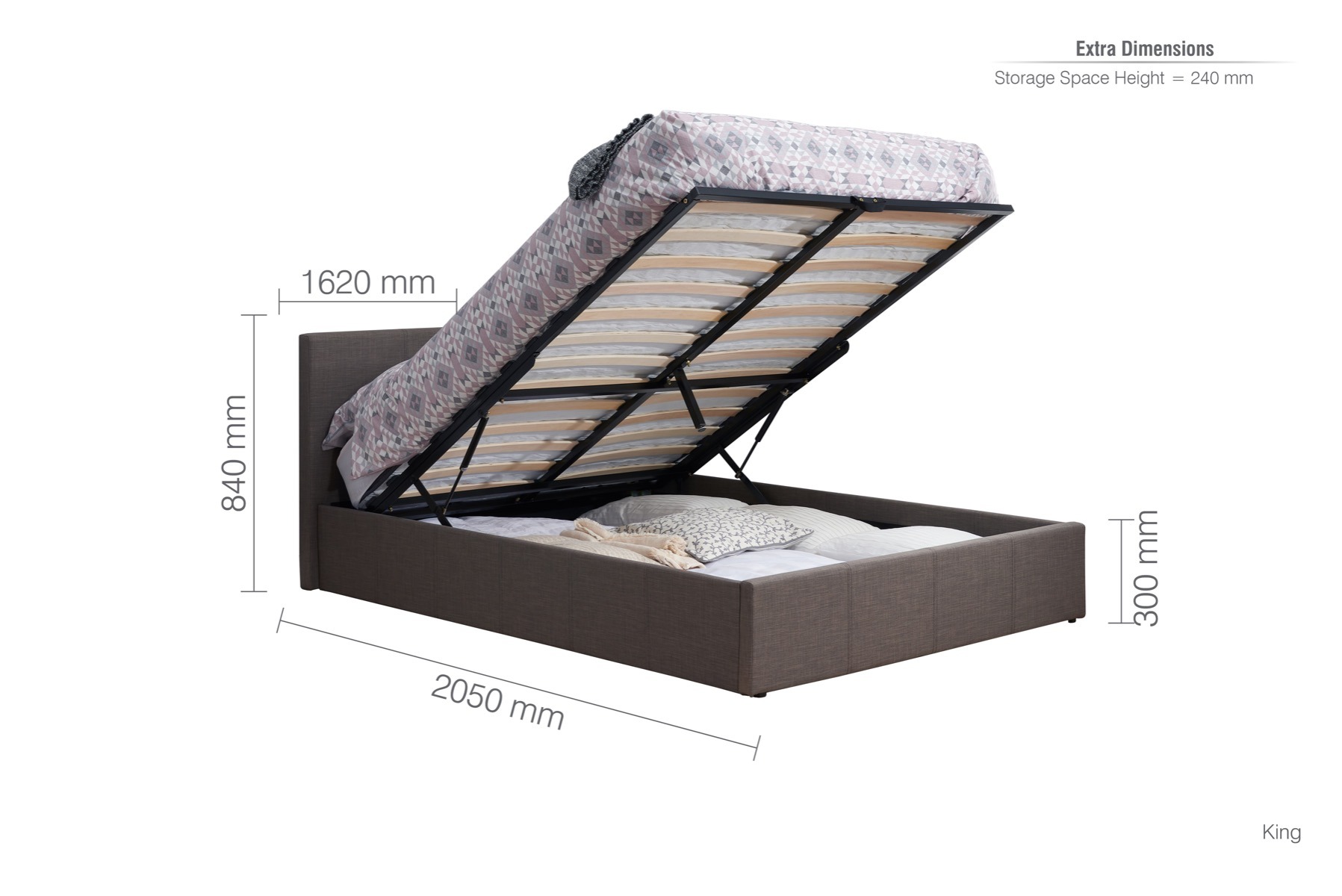 Berlin Grey King Ottoman Bed