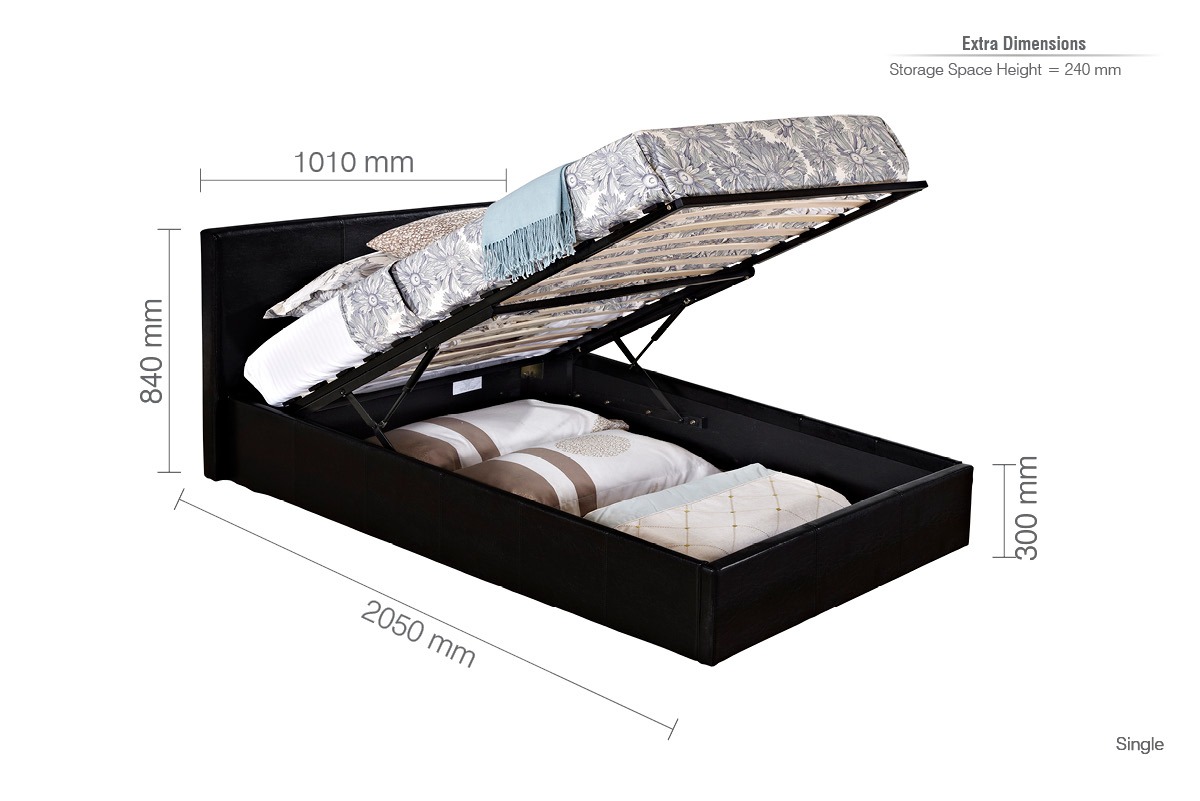 Berlin Black Single Ottoman Bed