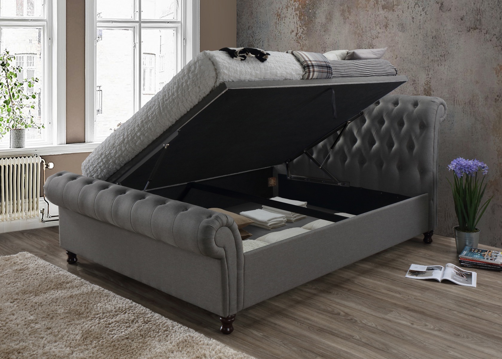 Castello Grey Double Side Ottoman Bed