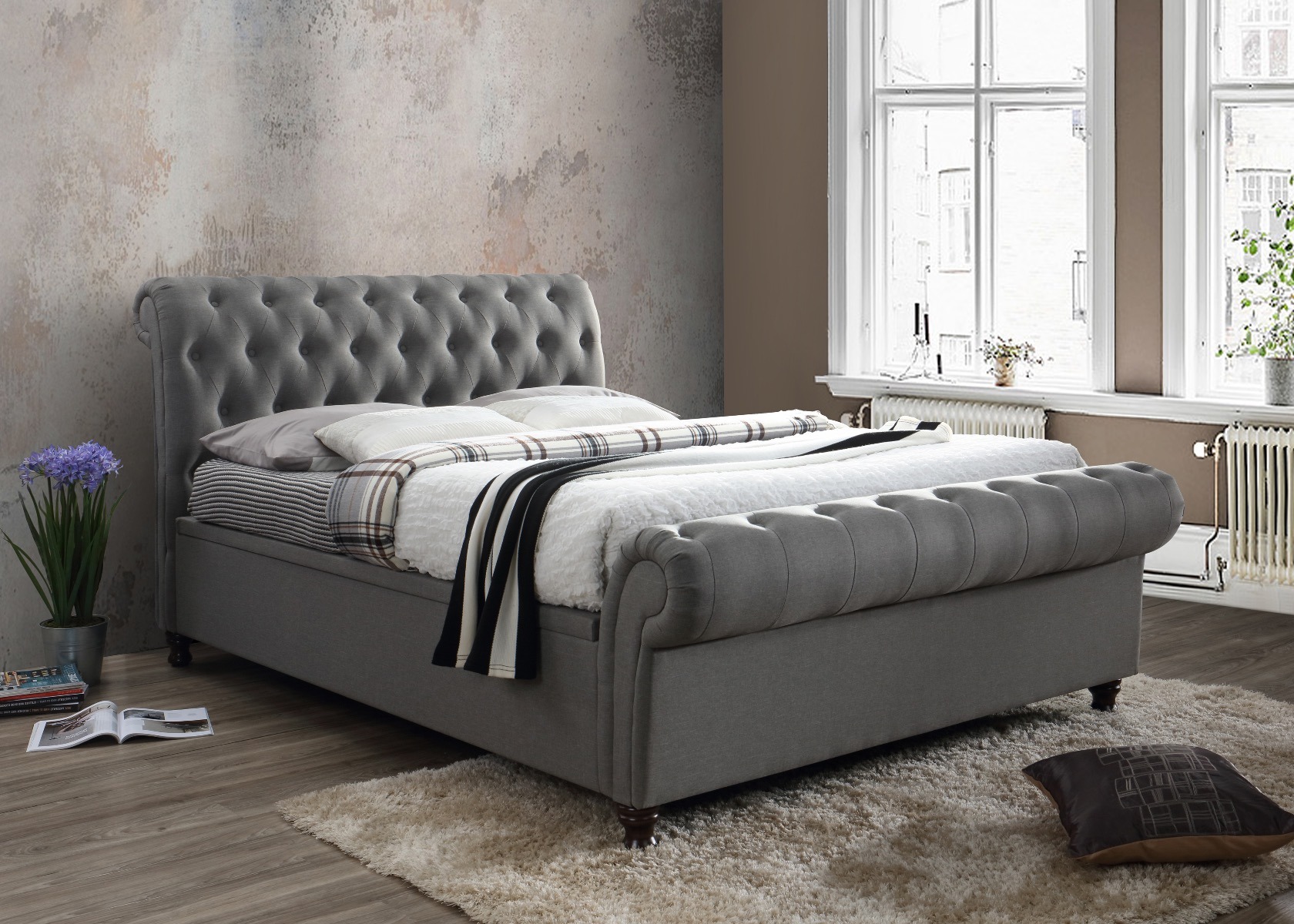 Castello Grey Super King Ottoman Bed